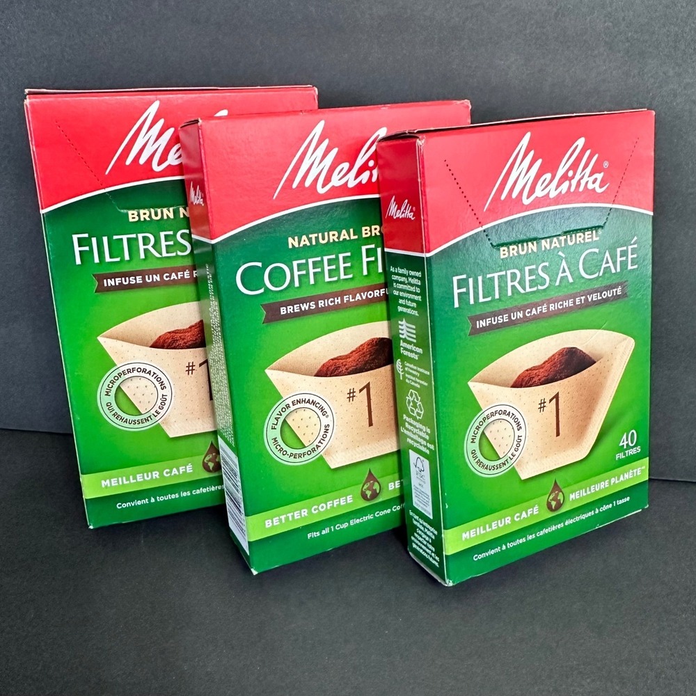 Melitta Coffee Filters #1 Natural Brown Cone 3 Pack 120‎ Count Total 62012